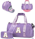 Gifts for 4 5 6 7 8 9 10 11 Year Old Girls-Girl Gym Bag with Shoe Compartment, Kid Personalized Weekender Overnight Bags, Initial Travel Tote with Makeup Pouch, Graduation Gift (Letter A)