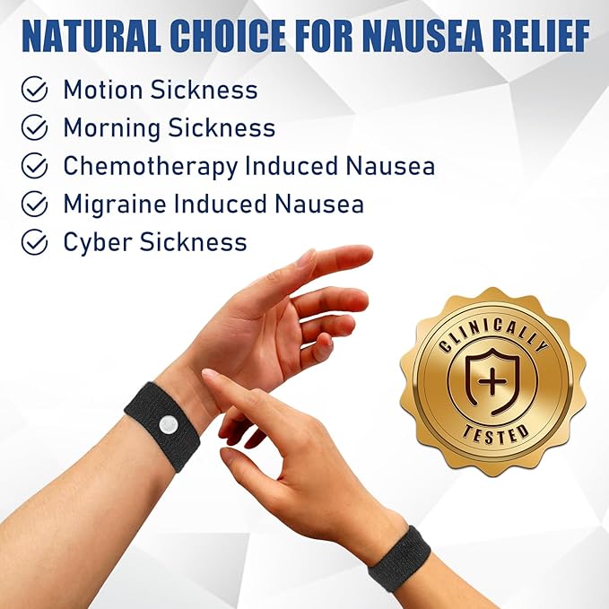 Motion Sickness Bands Anti Nausea Wristband for Adult and Kids Morning Sickness Relief for Pregnant Women Acupressure Nausea Relief for Car, Sea, Air Sickness - 2 Pairs Grey, Black