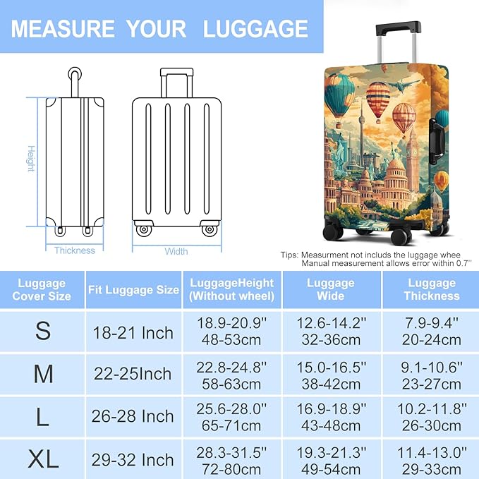 Luggage Cover Washable Suitcase Protector Anti-scratch Suitcase cover Fits 20-34 Inch Luggage (Balloon, S(20-22inch suitcase))