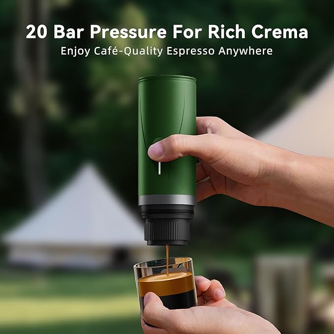 Portable Espresso Maker,Self-Heating Electric Mini Coffee Machine,20 Bar Pressure Compatible with NS Pods & Fine Grind for Travel, Camping, Hiking(Cream)