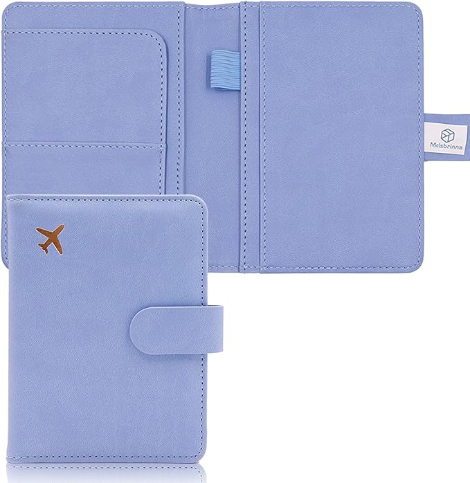 Melsbrinna Premium Leather Passport Holder Covers Case, Waterproof Rfid Blocking Travel Wallet Passport Holder with Pen Holder, Cute Passport Book for Women/Men