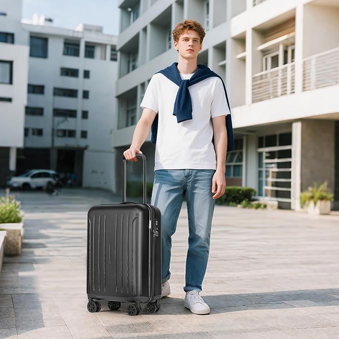 KYME Suitcase Hardshell With Double Spinner Wheels, PC+ABS TSA Lock Travel Luggage (Black, 24" Checked)