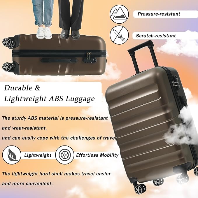 Merax 28 Inch Luggage Hardshell ABS Suitcase with 8 Silent Spinner Wheels Lightweight Durable Travel Checked Luggage for Long Trips Brown