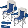 FUNDANGO 2 Packs Oversized Camping Chair with Lumbar Back Support Padded Outdoor Heavy Duty Camping Chair for Adults with Cup Holder, Armrest, Support 300 lbs