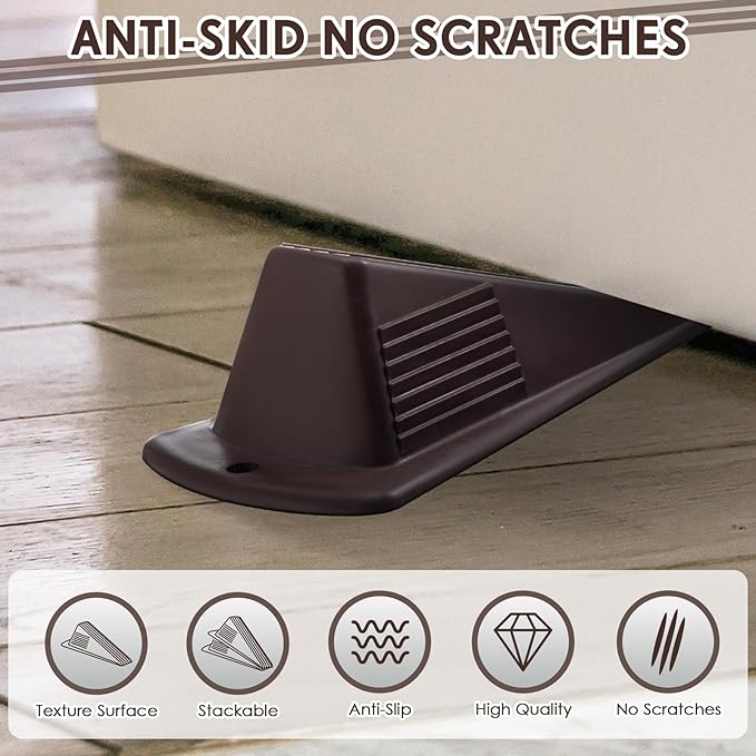 Frienda 4 Pcs Jumbo Door Stoppers Heavy Duty Door Stopper Tall up to 2inch Tall Wedge TPR Large Wedge Stackable Big Rubber Doorstop for Hotel Carpet Hardwood Concrete and Tile (Coffee)