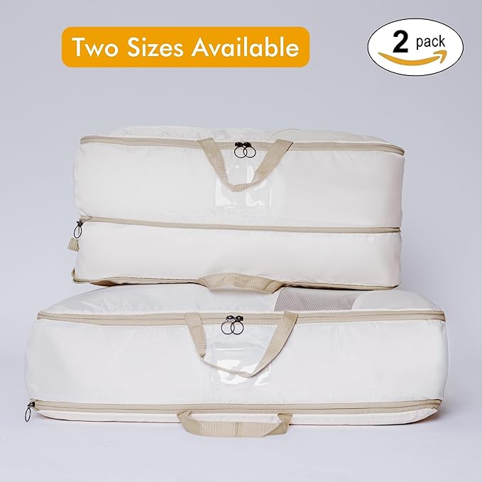 2-pack XXL Comforter Storage Bag - Space Saving Compression Bag for Pillows, Blankets, Bedding -Collapsible Extra Large Mesh Packing Cube - Queen King (2-pack Large Size 28x20x11")