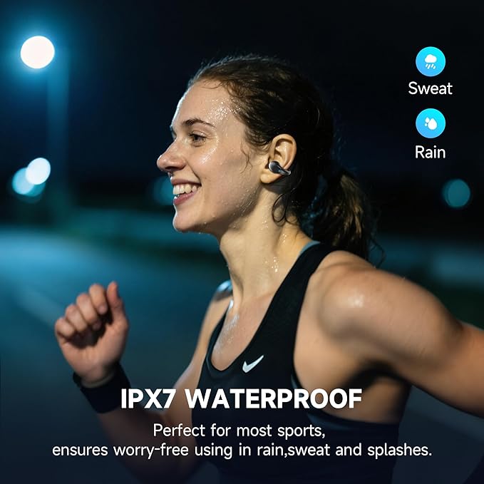 Open Ear Earbuds Wireless Bluetooth 5.4 Earphones, Flexible Clip On Ear buds with 36H Playtime LED Display Bone Conduction Headphones, IPX7 Waterproof Light Weight Earbuds Fit for Every Ear, Sports
