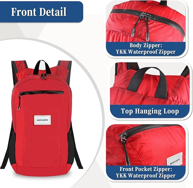 Hiking Daypack - Lightweight & Water-Resistant Portable Backpack for Travel, Camping, Outdoor Adventures(20L, red)