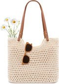 Peicees Crochet Beach Bag For Women Summer Tote Bag Boho Shoulder Bag With Leak-Proof Lining for Vacation Travel Woven Purse