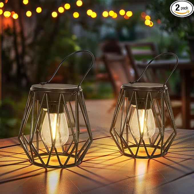 Solar Lanterns Outdoor Waterproof, Upgraded Powered Hanging Solar Lights for Outside, Auto On/Off, Brighter Hanging Outdoor Decor Lights for Yard Garden Patio Pathway 2 Pack