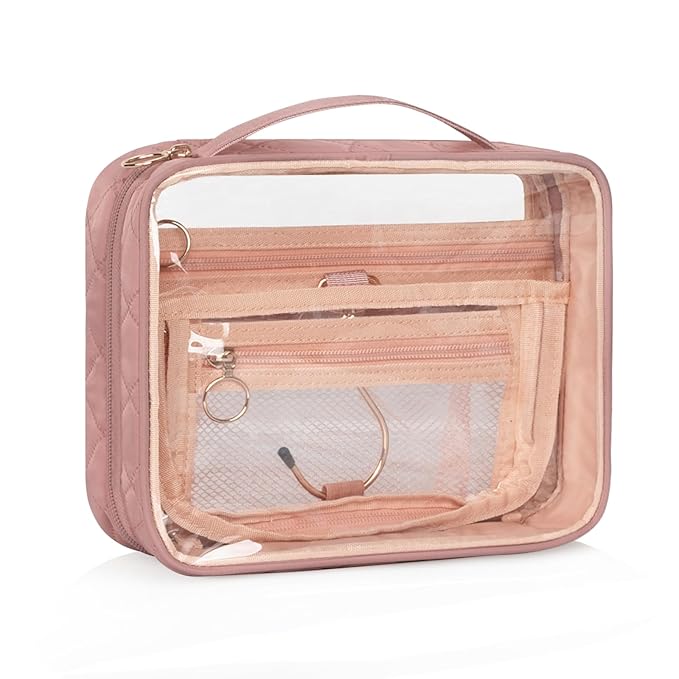 Clear Cosmetic Bags, Hanging Toiletry Bag for Travelling, Transparent Makeup Organizer Case, Water-resistant Portable Skncare Storage Pouch with Handle, Travel Must Haves