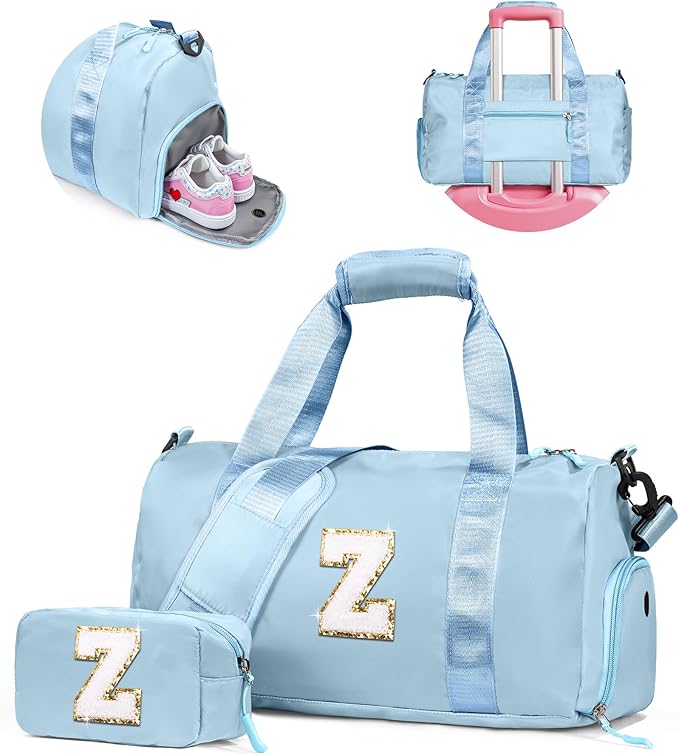 Birthday Gift for Granddaughter-Girl Gym Bag with Shoe Compartment, Kid Personalized Weekender Overnight Bags, Initial Travel Tote with Makeup Pouch, Christmas Gifts for Girls (Letter Z)
