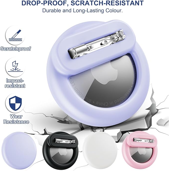 Compatible for Air Tags-4 Pack Apple Kids Hidden, Airtag Holder for Kid, AirTag Hidden Kids Holder with Invisible Pin, Anti Lost, for Children, Elderly, Luggage, Clothing (Black White Pink Purple)