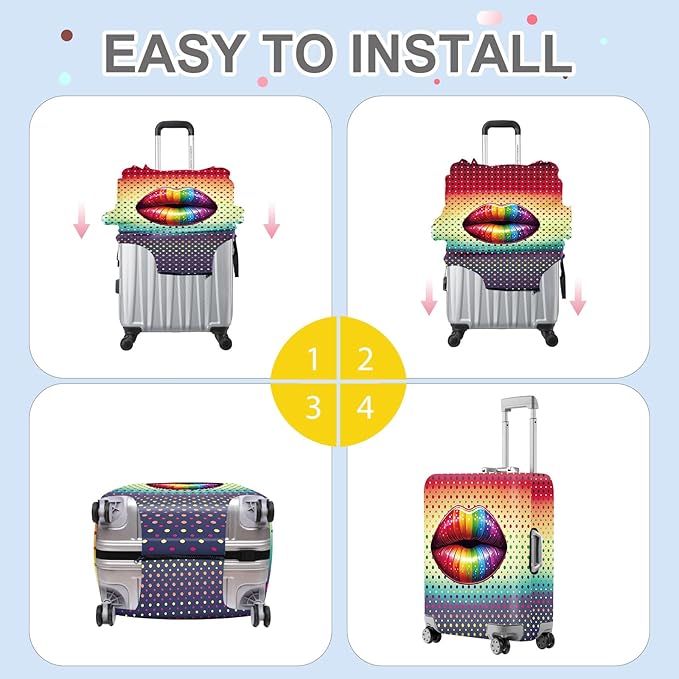 ANNA QUEEN Pop Art Rainbow Lips Luggage Cover, Colorful Suitcase Protector with Bold Lip Design, Stretchable, Washable Travel Cover for 20-22 Inch Luggage, Fun & Fashionable Style