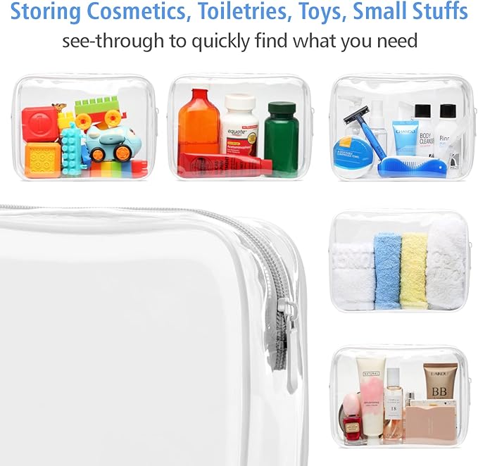 PACKISM TSA Approved Toiletry Bag - Clear Makeup Bags in 2 Size, Durable with Supporting Frame, Perfect for Travel Essentials, Carry-on Airport Airline Compliant Bag, White