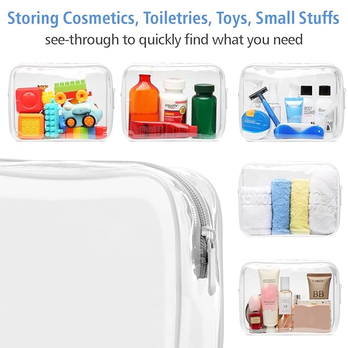 PACKISM Clear Makeup Bag - 3 Pack Clear Travel Bags for Toiletries for Women, Cosmetic Bags Carry on Toiletry Travel Essentials, White Large
