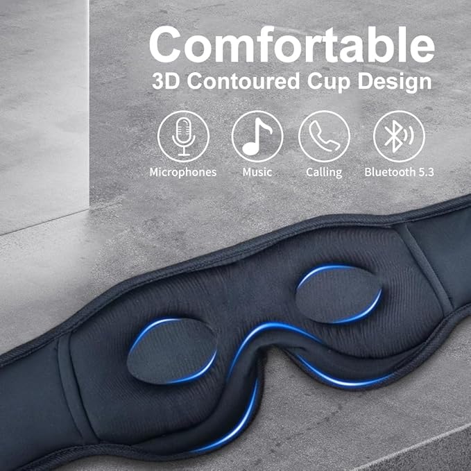Bluetooth Sleep Mask Wireless Headphones 3D Bluetooth Eye Mask for Side Sleepers SYPVRY Blackout Eye Mask with Headphones Speaker for Airplane,Travel, Black
