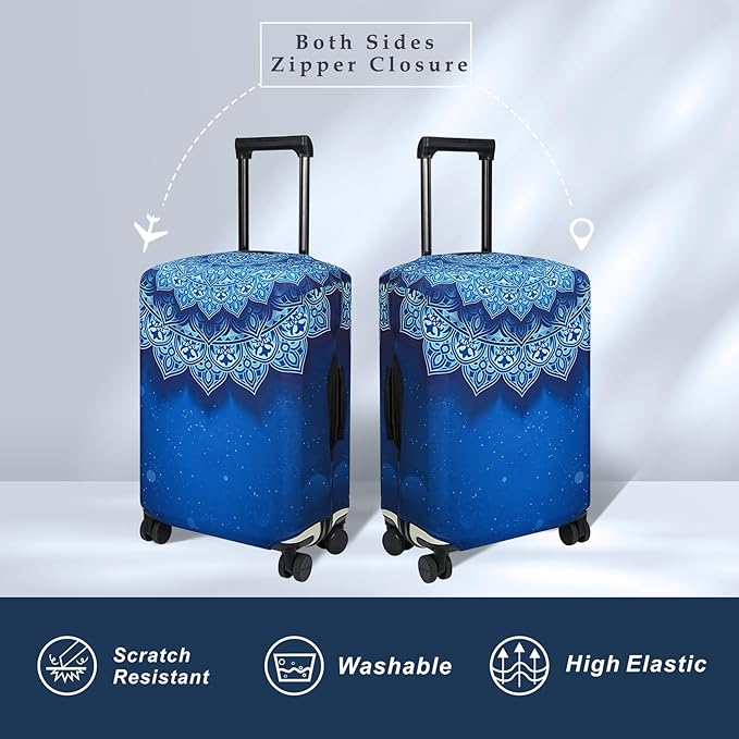 Explore Land Travel Luggage Cover Suitcase Protector Fits 23-26 Inch Case (Blue Violets, M)
