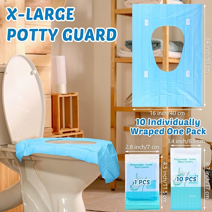 Yahenda 200 Pack Toilet Seat Covers Disposable Extra Large Individually Wrapped Toilet Seat Cover for Adults and Kids Potty Training Waterproof Travel Potty Seats Mats for Kids Adults Public Bathroom