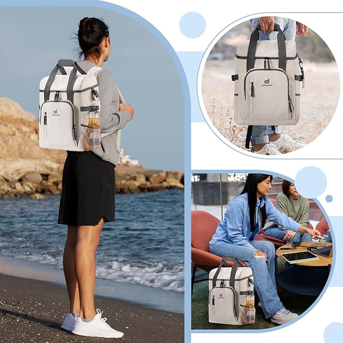 Odoland Cooler Backpack, 30 Cans Insulated Leak-Proof Cooler Bag with Ice Pack for Women and Men, Waterproof Beach Lunch Cooler