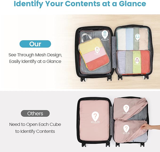 Cambond Compression Packing Cubes for Travel - 5 Set Multi-color See Through Mesh Compression Cubes for Travel Essentials, Space Saving Luggage Packing Organizers Bags for Carry on Suitcases