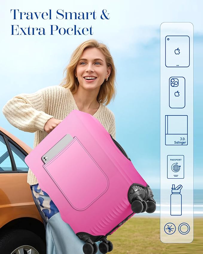 Slohif Luggage Cover for Suitcase Tsa Approved Protector - Luggage Sleeve Large Suit Case Cover Travel Stretch Baggage Case Protective Washable Fit 24-27 Inch Rose Gradient M