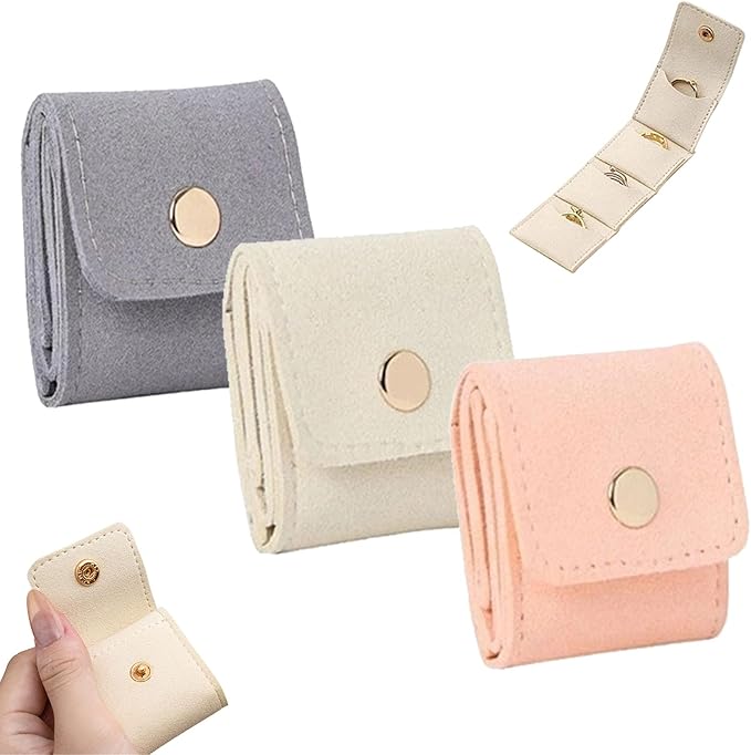 Mini Travel Jewelry Bag - Small Foldable Jewelry Case & Organizer Pouch with Snap Closure, Soft Fabric for Tangle-Free Necklaces Rings Earrings, Portable Storage Holder for Women Gift (Gray x 1)