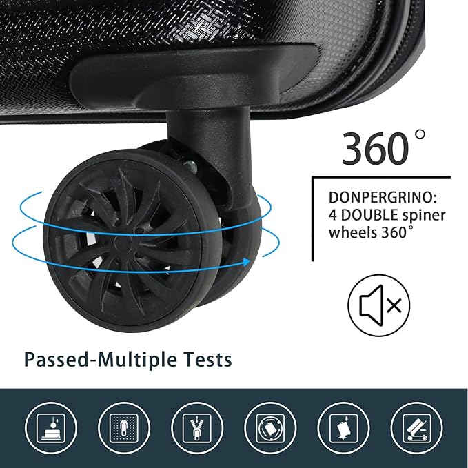 Luggage Sets 3 Piece(20/24/28)-Suitcase Set- Luggage with Wheels-PC + ABS Durable Lightweight Rotating hardshell suitcase 5PCS (Black)…