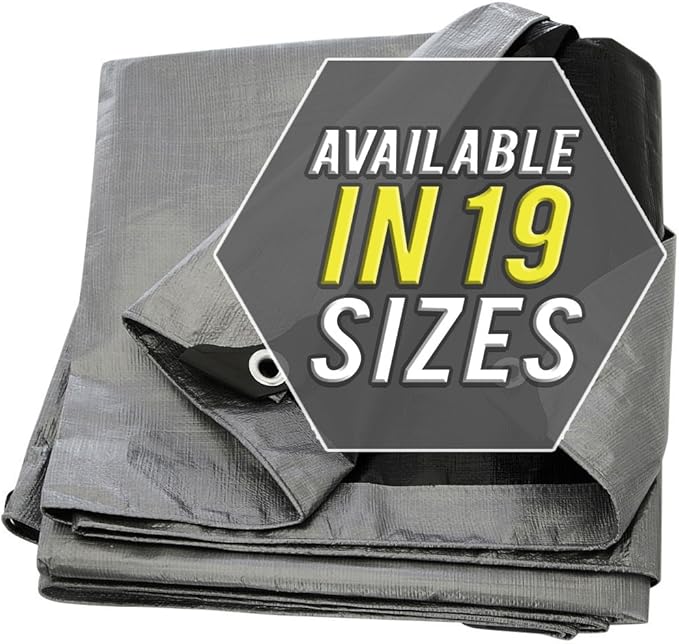 Tarp Cover 8X10 Silver/Black 2-Pack Thick Material, Waterproof, Great for Tarpaulin Canopy Tent, Boat, RV Or Pool Cover!