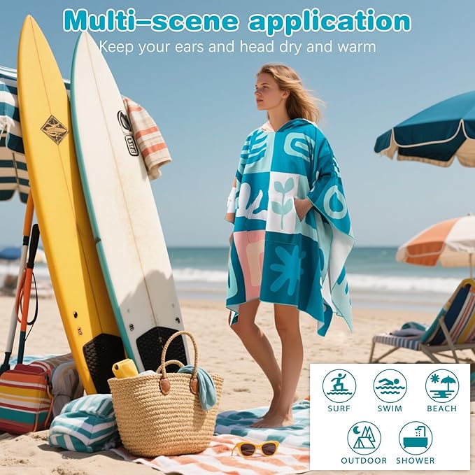 PY SUPER MODE Beach Hooded Towel Oversized - 60 x 40 inches Quick Dry Microfiber Beach Towels, Lightweight Soft and Absorbent Pool Towel Suitable for Bath Swimming Camping for Adults