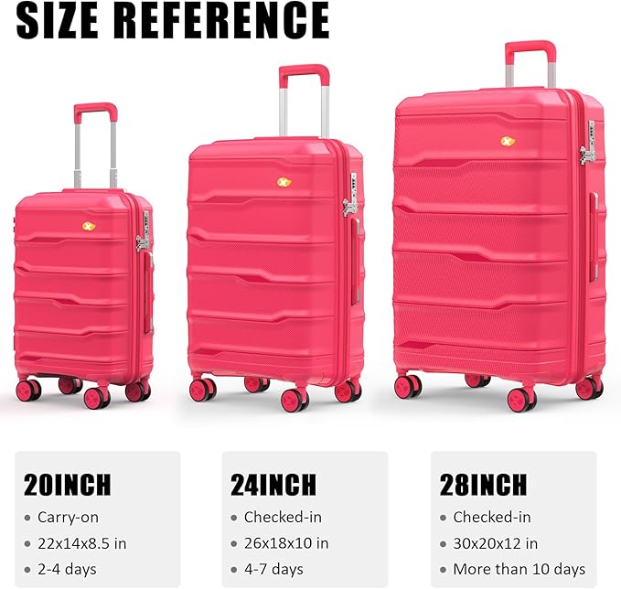 Carry On Luggage 22x14x9 Airline Approved, Hard Shell Suitcase with Spinner Wheels, PP Lightweight Luggages with TSA Lock, Carry-On Suitcases 20 Inch, Red