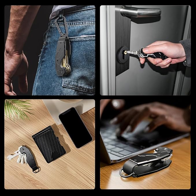 Zeeker Compact Key Organizer Keychain with Built-in Tools – Holds 1-6 Keys, Includes Bottle Opener, Hex Wrench, and Serrated Cutter – Minimalist Key Holder for Men and Women (Black)