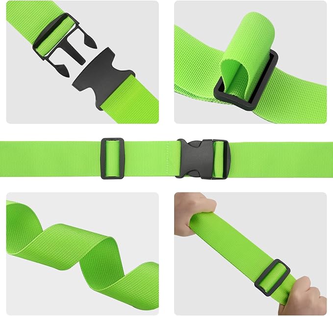 BILIONE 4 Pack Luggage Straps 79" Long Belts Keep Suitcase Secure While Traveling, TSA Approved Add a Bag Premium Accessory for Travel Bag Closure (2PCS Green + 2PCS Orange)