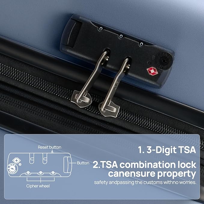 Carry on Luggage 22 X 14 X 9 Airline Approved, 20 Inch Luggage for 3-5 Days Travel, Double Spinner Wheels, 100% Hardshell PC, TSA Lock (09-Blue, Checked 28-Inch)