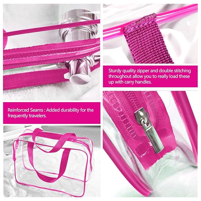 4Pcs Crystal Clear PVC Travel Toiletry Bag Kit for Women Men, Waterproof Vinyl Packing Organizer Storage Bags with Zipper Handle Straps, Cosmetic Pouch Carry on Airport Airline Compliant Bag Handbag