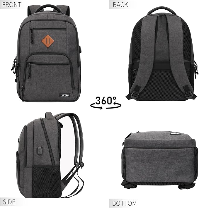 Black Backpacks for Men, Backpack for School, School Backpack for Boys Teens, 17.3 inch Laptop Back Pack with USB Charging Port, College Book Bag, Business Work Travel Bookbag, mochilas para hombres