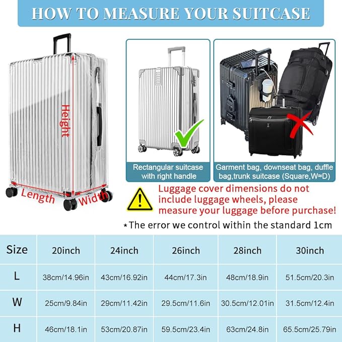 Yotako Upgraded Zippered Clear PVC Suitcase Cover, 24 Inch Luggage Covers for Suitcase Luggage Protector Cover 24''