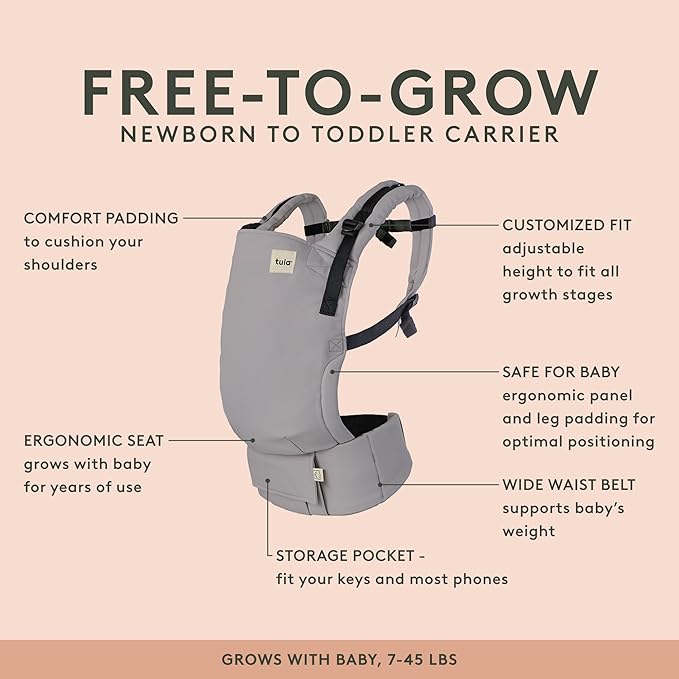 Baby Tula Breathable Mesh Panel Free-to-Grow Baby Carrier - Adjustable, Comfortable, Newborn to Toddler Carrier - Ergonomic Fit for 7lbs to 45lbs - Back & Front Carry Options - Urbanista (Black)