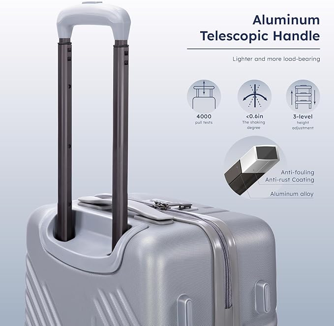 20-inch Carry On Luggage Airline Approved - PC+ABS Lightweight Suitcase with Built-in TSA Lock，Hard-shell Durable Rolling Luggage with USB Port