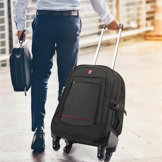 StarCloud 18-inch + 24-inch Checked Backpack Combo Set Large Rolling Backpack with 4 Wheels, Travel Commute Bag, Carry on Luggage Trolley Suitcase (4 Wheels Rolling Backpack)