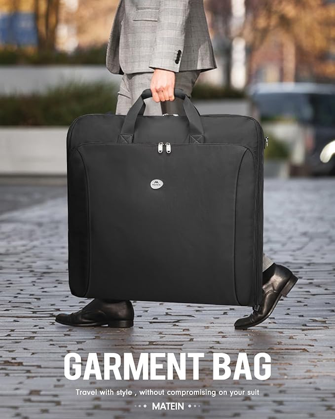 MATEIN Garment Bags for Travel, Large Double Layer Suit Bag Up to 6 Suits with Shoulder Strap, Foldable Carry On Garment Luggage for Hanging Clothes, Convertible Business Suitcase for Men Women, Black