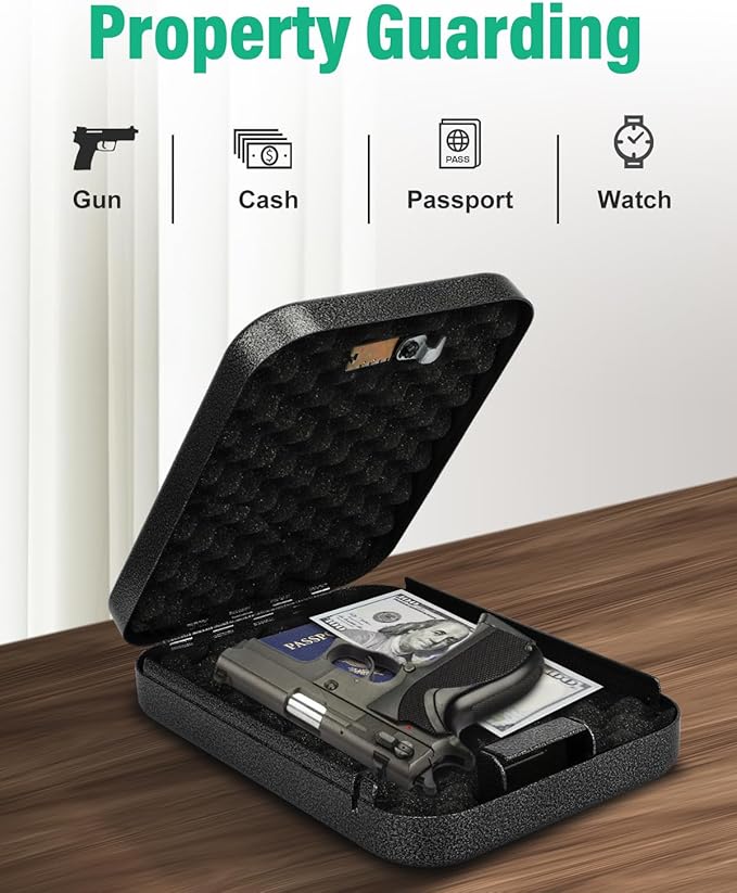 Fireproof Security Box with 3-Digit Combination Lock, Portable Safe for Guns, Money, Documents - 39IN Patented Security Cable Included - Ideal for Valuables and Firearms, Size 9.4x6.5x2 IN