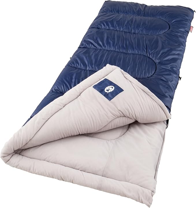 Coleman Brazos 20/30°F Adult Cool-Weather Sleeping Bag with No-Snag Zipper & Stuff Sack, Machine Washable, Great for Camping, Traveling, Guests, & More