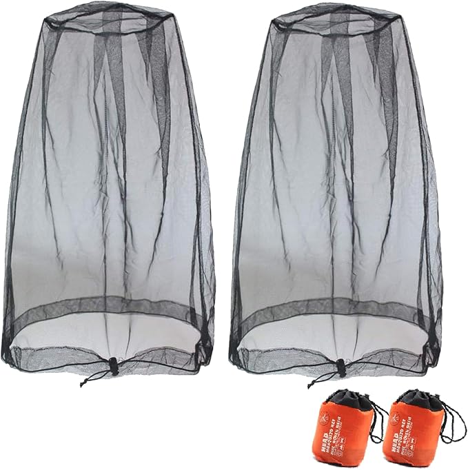 Mosquito Head Net for Insect, 2 Pack, Ultra-Fine Mesh, Fly Bug Mosquito Net Hat, Black, Large Coverage for Camping, Hiking, Fishing, Gardening, Safari, Fits All Hats for Adults