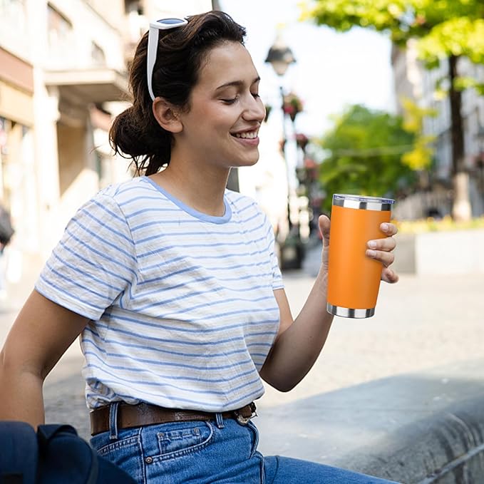 20oz Tumbler with Straw and Brush, Stainless Steel Vacuum Insulated tumbler, Double Wall Insulated Coffee Tumbler for Outdoor, Home, Travel,Office (Orange,4pcs)