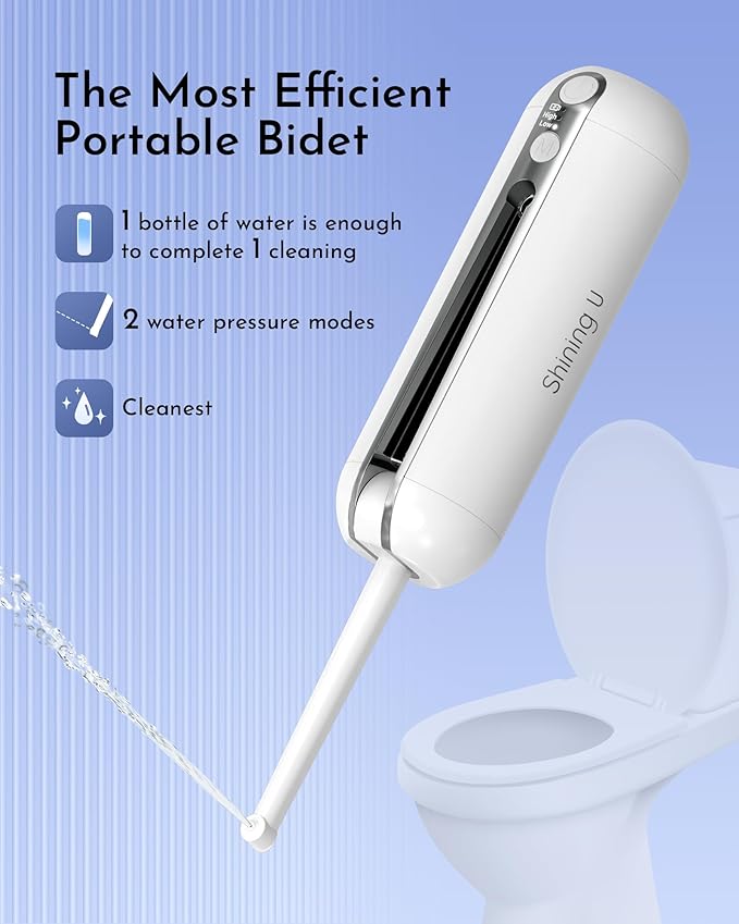 Portable Bidet for Travel, Rechargeable Electric Travel Sprayer with Adaptor, Waterproof High Pressure Handheld Bidet for Women Men Cleaning (White)