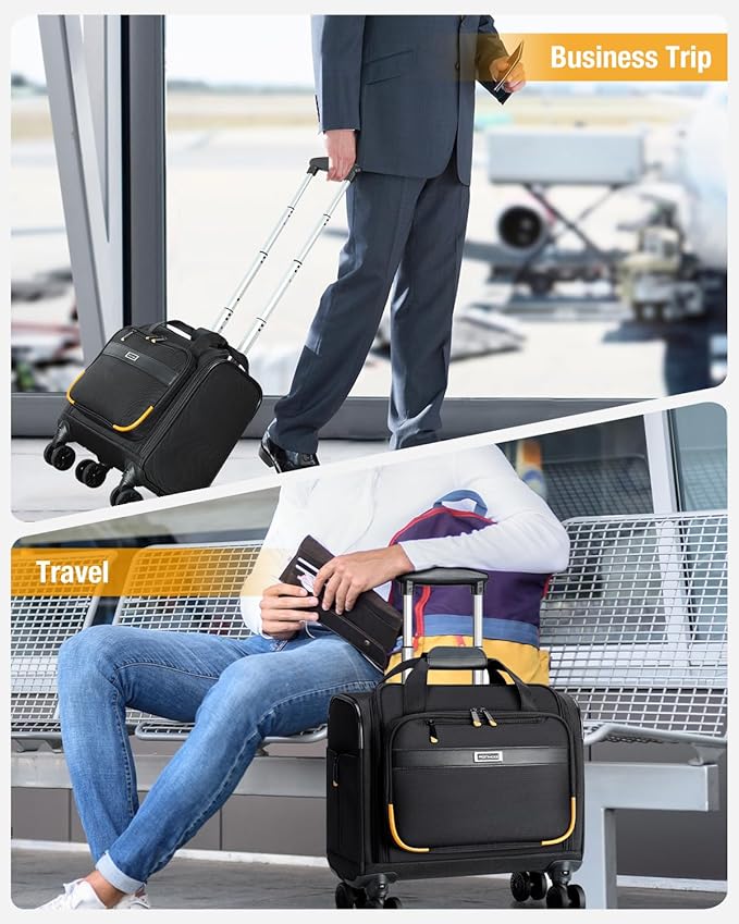 Rolling Laptop Bag - Rolling Briefcase with 4 Spinner Wheels, 15.6 Inch 1680D Nylon Water Resistant Computer Bag for Men and Women Work Travel, Black (Black, 15.6in)