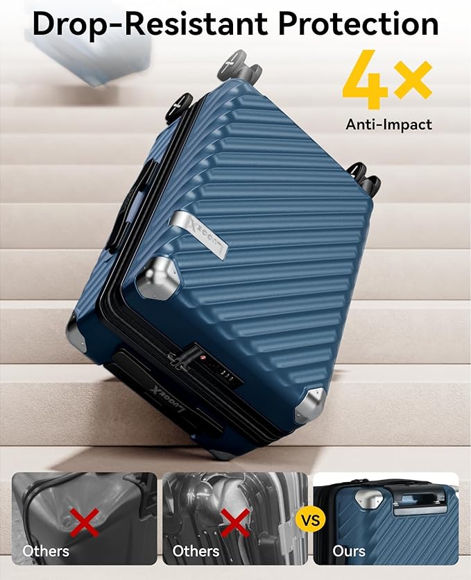 LUGGEX Luggage with Spinner Wheels, Polycarbonate Expandable Hard Shell Suitcase, 2 Piece Set, Blue