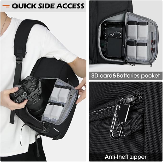 SDYSM Camera Bag Backpack Professional for DSLR SLR Mirrorless Camera Waterproof Laptop Back Pack 14 Inch with Rain Cover Anti Theft Travel Case Large Capacity Photography Backpack Black