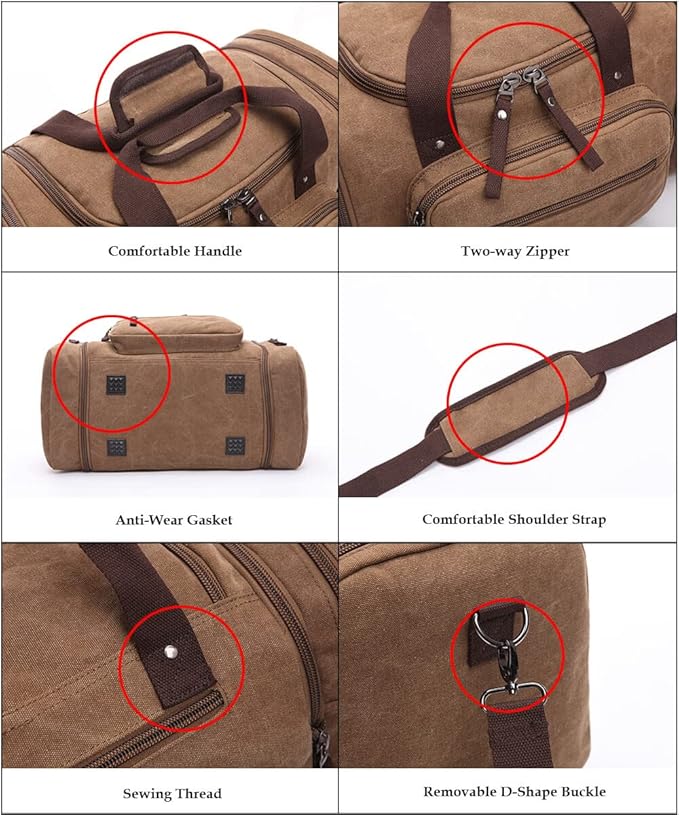 Duffle Bag for Travel, Large Canvas Duffel Bag for Travelling Overnight Weekender Bag Carry On Bag for Men Women Green